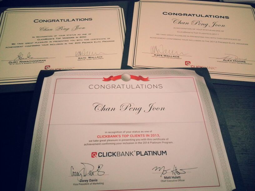 Clickbank Platinum Certificate
